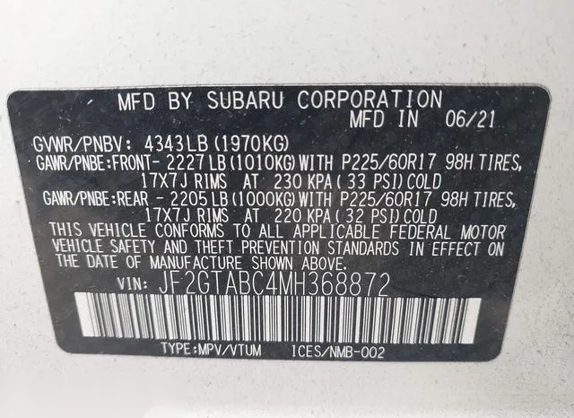 JF2GTABC4MH368872 2021 2021 Subaru Crosstrek 9