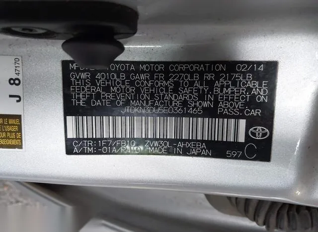 JTDKN3DU5E0361465 2014 2014 Toyota Prius- Two 9