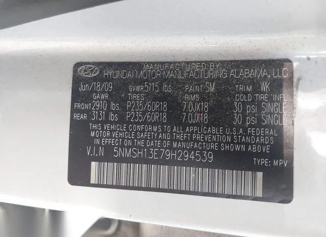 5NMSH13E79H294539 2009 2009 Hyundai Santa Fe- Limited 9