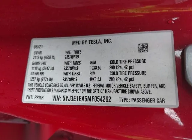 5YJ3E1EA5MF054262 2021 2021 Tesla Model 3- Standard Range P 9