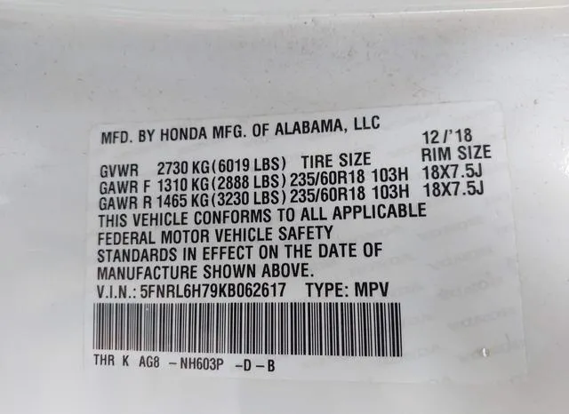 5FNRL6H79KB062617 2019 2019 Honda Odyssey- Ex-L 9