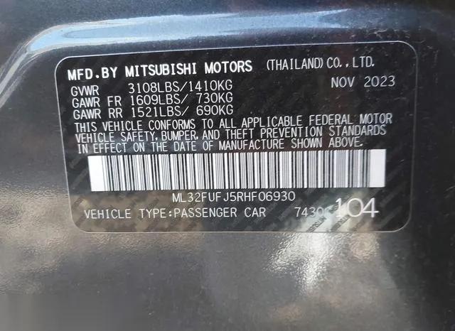 ML32FUFJ5RHF06930 2024 2024 Mitsubishi Mirage- G4 ES 9