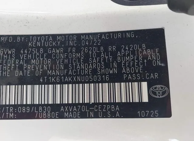 4T1K61AKXNU050316 2022 2022 Toyota Camry- Xse 9