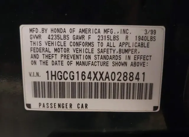 1HGCG164XXA028841 1999 1999 Honda Accord- Lx V6 9