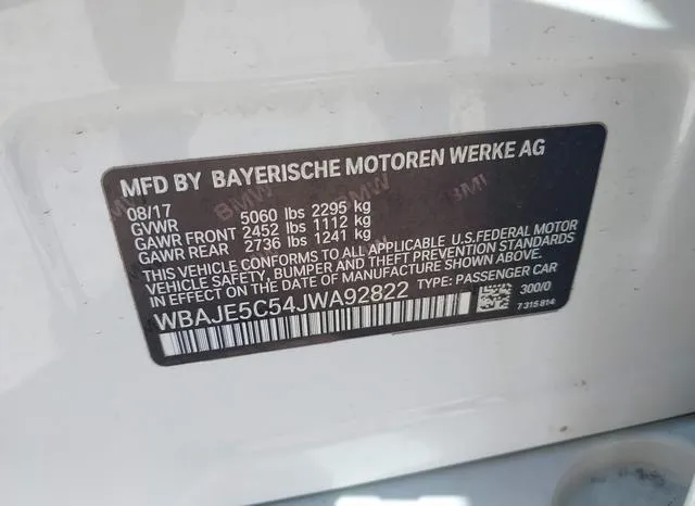 WBAJE5C54JWA92822 2018 2018 BMW 5 Series- 540I 9