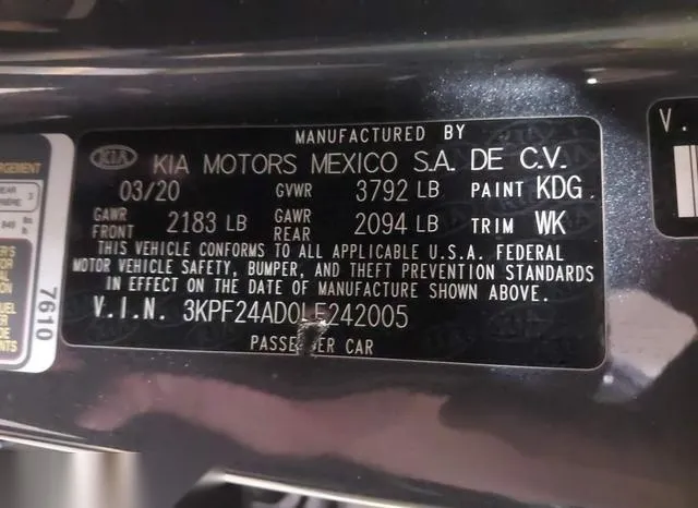 3KPF24AD0LE242005 2020 2020 KIA Forte- Lxs 9