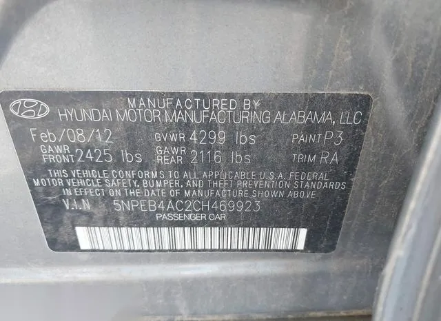 5NPEB4AC2CH469923 2012 2012 Hyundai Sonata- Gls 9