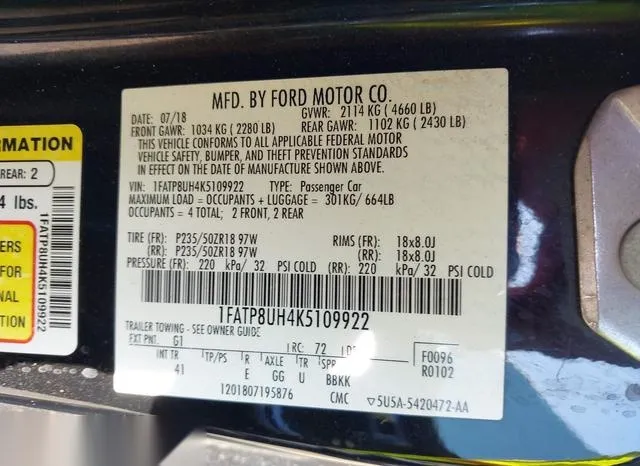 1FATP8UH4K5109922 2019 2019 Ford Mustang- Ecoboost Premium 9