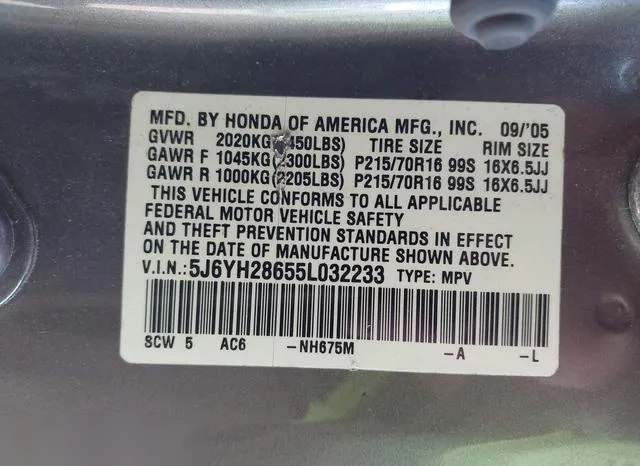 5J6YH28655L032233 2005 2005 Honda Element- EX 9