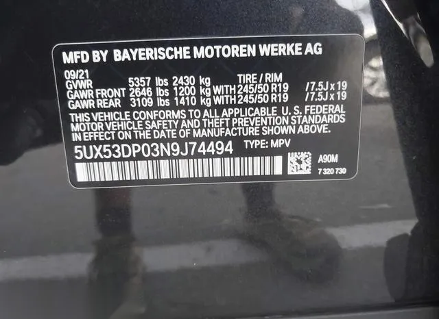 5UX53DP03N9J74494 2022 2022 BMW X3- Xdrive30I 9