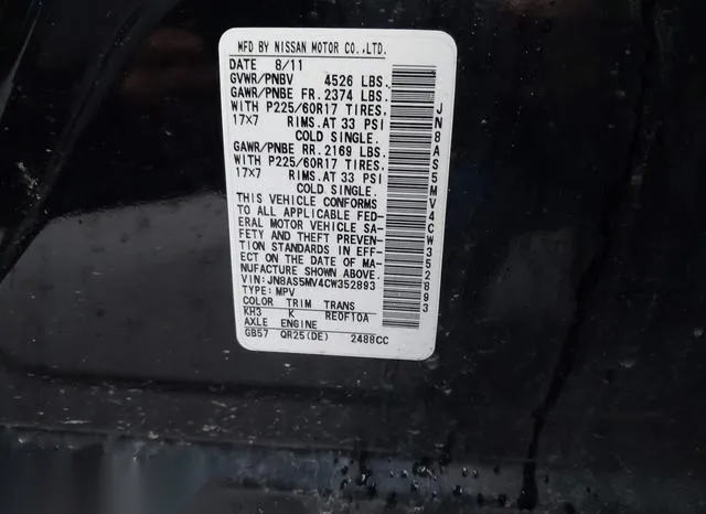 JN8AS5MV4CW352893 2012 2012 Nissan Rogue- SV 9