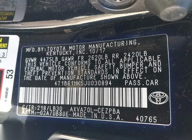 4T1B61HK5JU030894 2018 2018 Toyota Camry- Xse 9