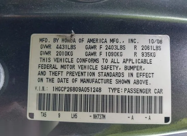 1HGCP26809A051248 2009 2009 Honda Accord- 2-4 Ex-L 9