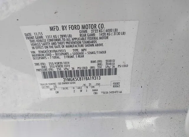 2FMGK5C81FBA19313 2015 2015 Ford Flex- Sel 9