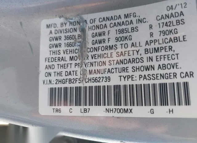 2HGFB2F57CH562739 2012 2012 Honda Civic- LX 9