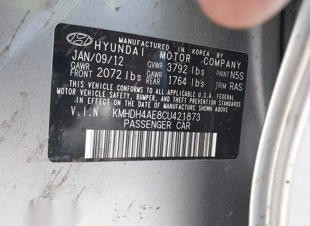 KMHDH4AE8CU421873 2012 2012 Hyundai Elantra- Gls -ulsan Plant- 9