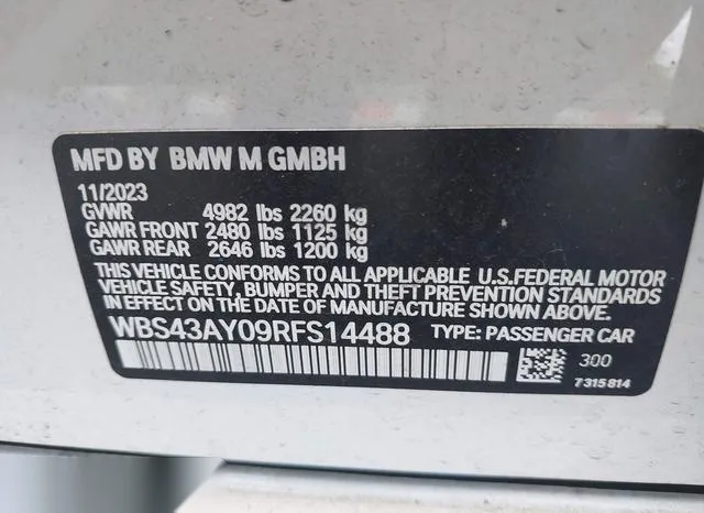 WBS43AY09RFS14488 2024 2024 BMW M3- Competition Xdrive 9