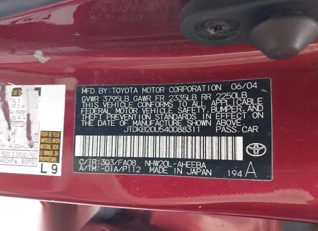 JTDKB20U540088311 2004 2004 Toyota Prius 9