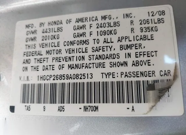 1HGCP26859A082513 2009 2009 Honda Accord- 2-4 Ex-L 9