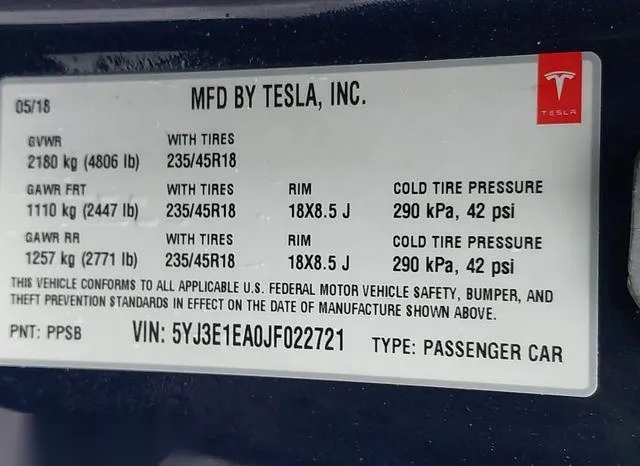 5YJ3E1EA0JF022721 2018 2018 Tesla Model 3- Long Range/Mid R 9