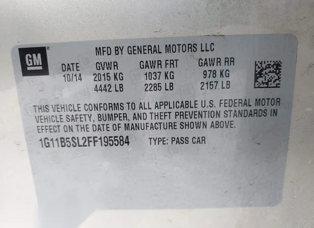 1G11B5SL2FF195584 2015 2015 Chevrolet Malibu- LS 9