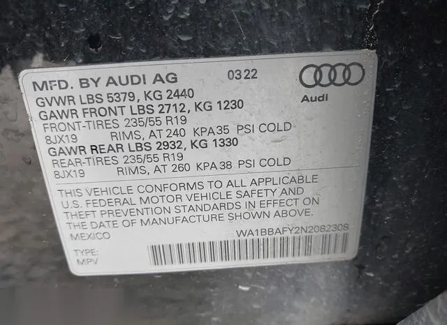 WA1BBAFY2N2082308 2022 2022 Audi Q5- Premium Plus 40 Tfsi Q 9