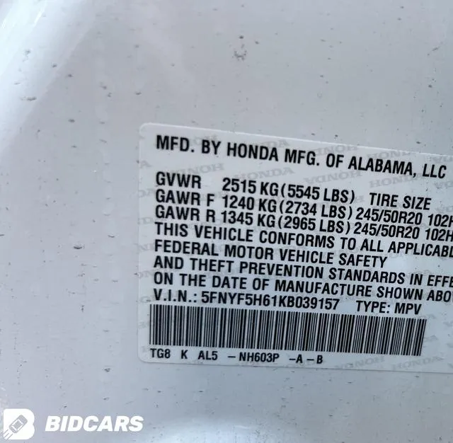 5FNYF5H61KB039157 2019 2019 Honda Pilot- Touring 9