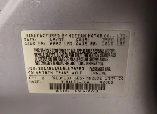 3N1AB61E68L678720 2008 2008 Nissan Sentra- 2-0S 9