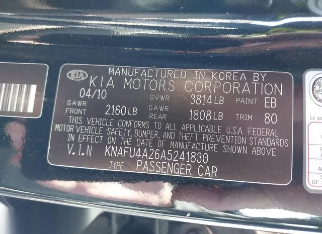 KNAFU4A26A5241830 2010 2010 KIA Forte- EX 9