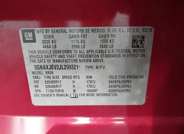 3GNAXJEV2JL299321 2018 2018 Chevrolet Equinox- LT 9