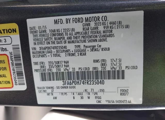 3FA6P0H74FR235040 2015 2015 Ford Fusion- SE 9