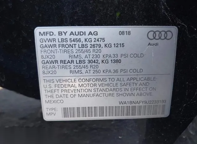 WA1BNAFY9J2233193 2018 2018 Audi Q5- 2-0T Tech Premium 9