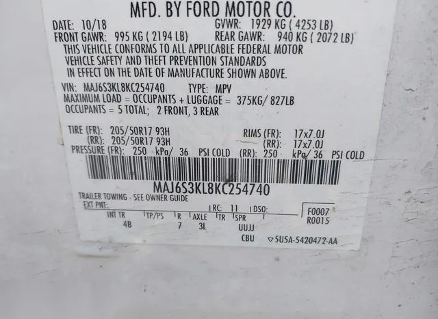 MAJ6S3KL8KC254740 2019 2019 Ford Ecosport- Titanium 9