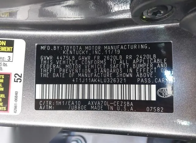 4T1J11AK4LU326321 2020 2020 Toyota Camry- SE 9