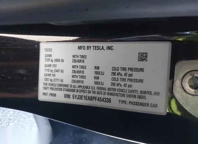 5YJ3E1EA8PF454336 2023 2023 Tesla Model 3 9