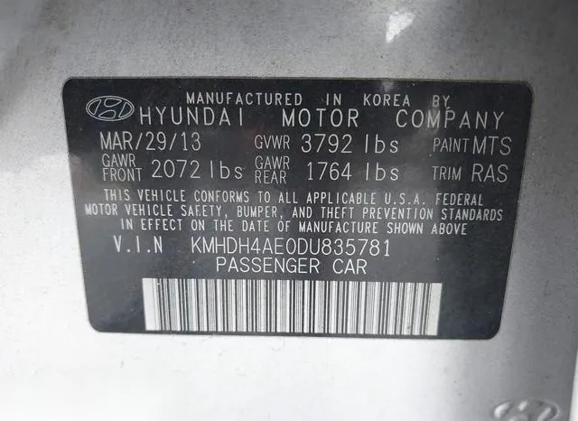 KMHDH4AE0DU835781 2013 2013 Hyundai Elantra- Limited 9