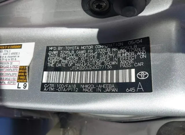 JTDKB20U240077136 2004 2004 Toyota Prius 9