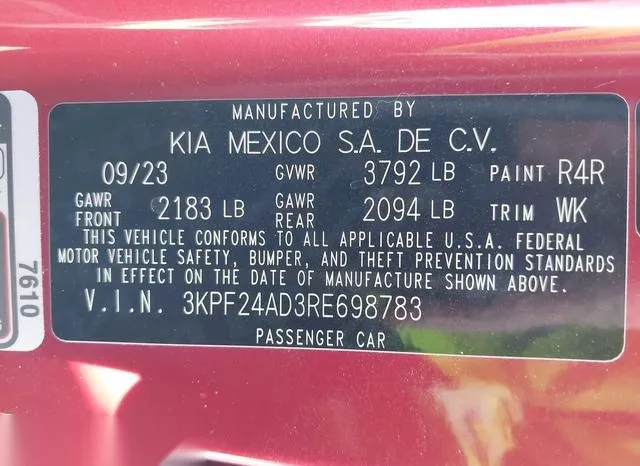 3KPF24AD3RE698783 2024 2024 KIA Forte- Lxs 9