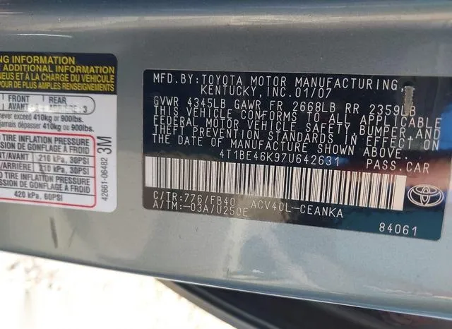 4T1BE46K97U642631 2007 2007 Toyota Camry- LE 9