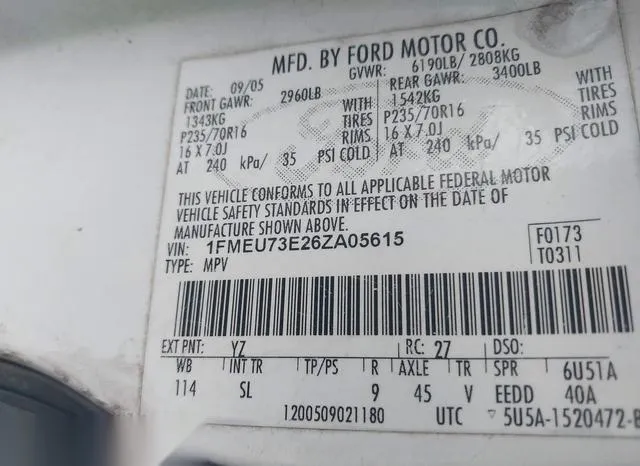 1FMEU73E26ZA05615 2006 2006 Ford Explorer- Xlt 9