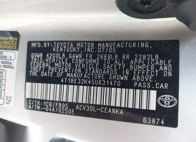 4T1BE32K45U631470 2005 2005 Toyota Camry- LE 9