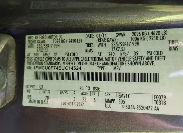 1FMCU0F74EUC14524 2014 2014 Ford Escape- S 9