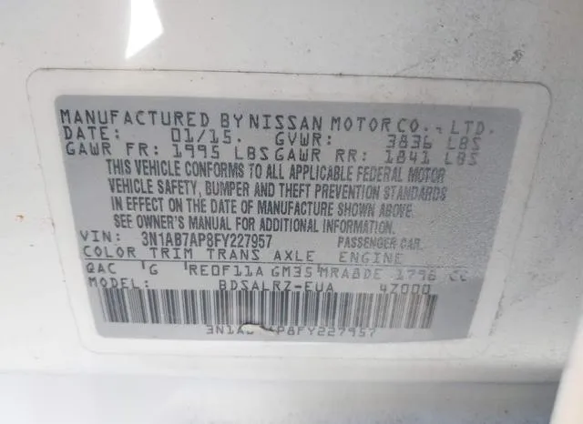 3N1AB7AP8FY227957 2015 2015 Nissan Sentra- SR 9