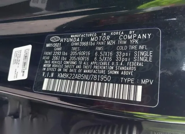 KM8K22AB5NU781950 2022 2022 Hyundai Kona- SE 9