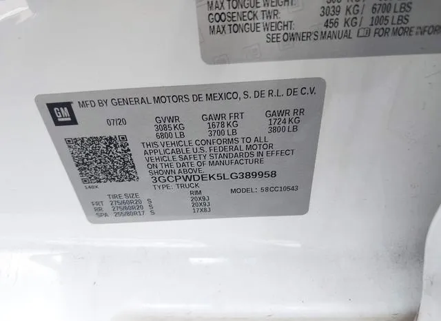 3GCPWDEK5LG389958 2020 2020 Chevrolet Silverado 1500- 2Wd 9