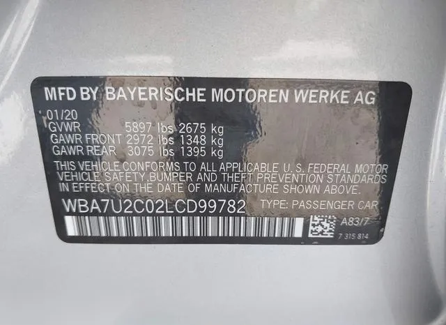 WBA7U2C02LCD99782 2020 2020 BMW 7 Series- 750I Xdrive 9