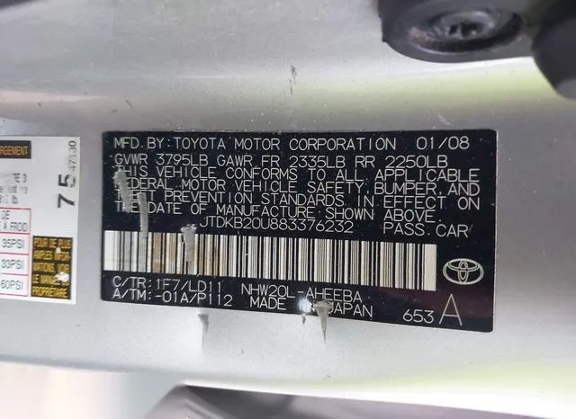 JTDKB20U883376232 2008 2008 Toyota Prius 9