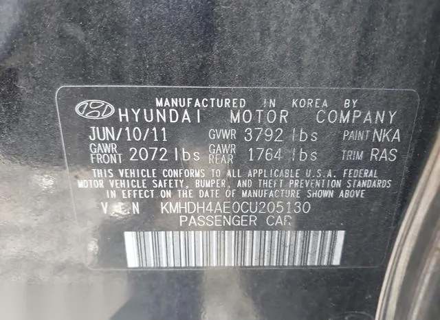 KMHDH4AE0CU205130 2012 2012 Hyundai Elantra- Gls -ulsan Plant- 9