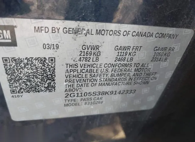 2G1105S38K9142333 2019 2019 Chevrolet Impala- Premier 9