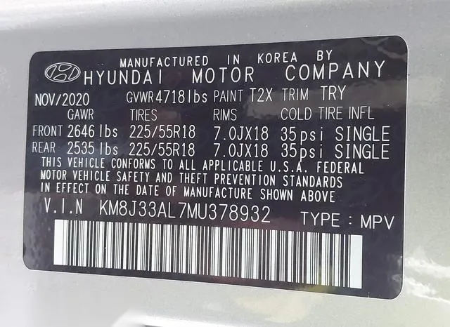 KM8J33AL7MU378932 2021 2021 Hyundai Tucson- Ultimate 9